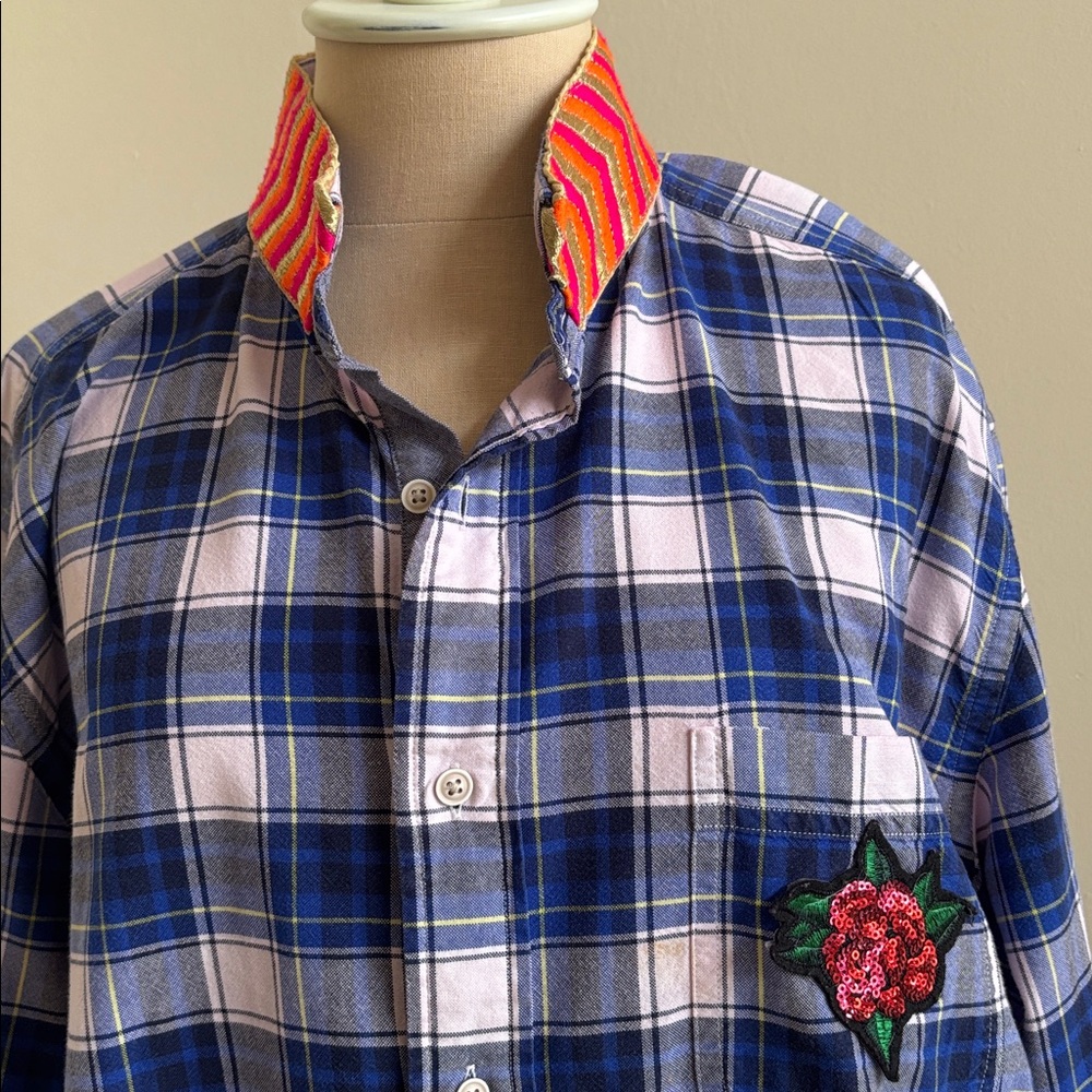 Mary Marshmallow Oversized Custom Decorated Button Down Shirt Tunic - Picture 2 of 4